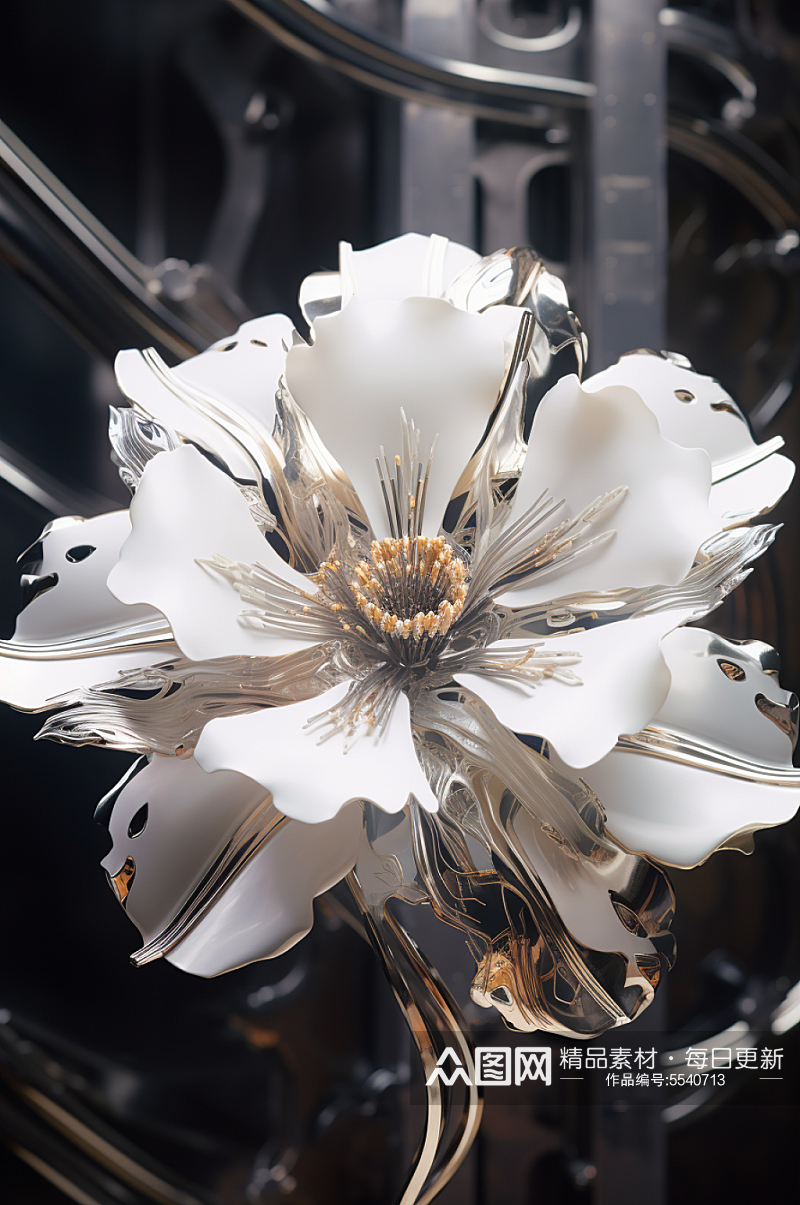 AI数字艺术未来概念金属琉璃有机花卉图片素材