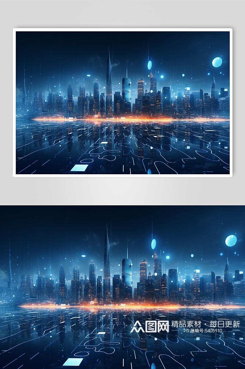 AI数字艺术未来感科技化城市夜晚背景插画素材