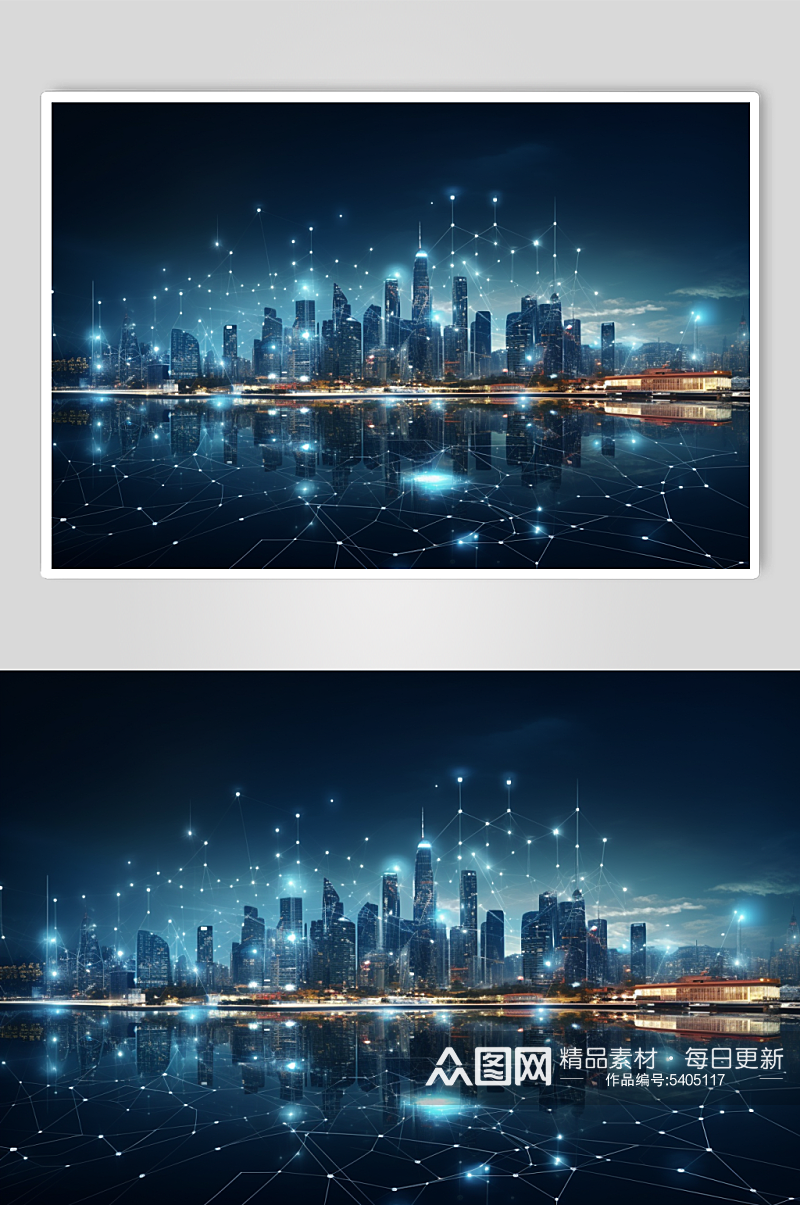 AI数字艺术未来感科技化城市夜晚背景插画素材