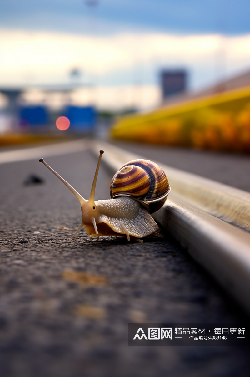 AI数字艺术蜗牛在跑道上企业文化摄影图片素材