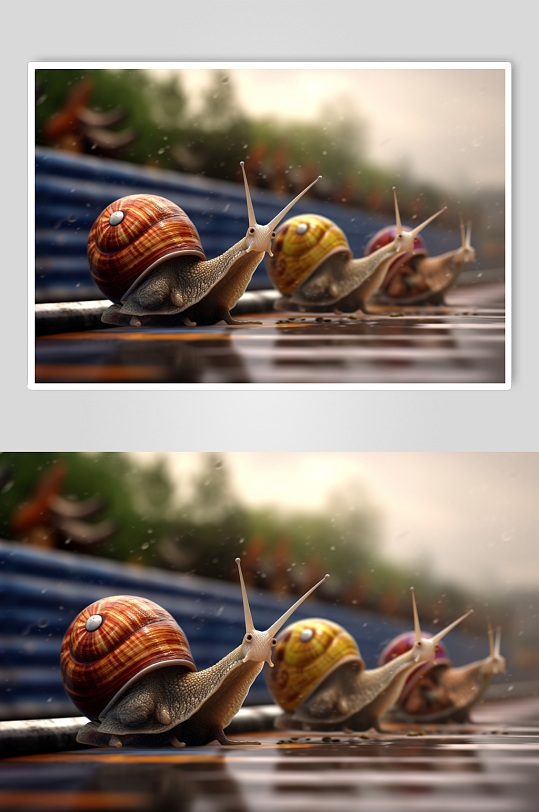 AI数字艺术蜗牛在跑道上企业文化摄影图片