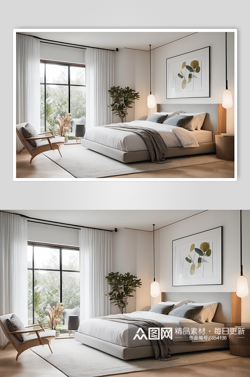 AI数字艺术卧室简约风格装修设计效果图素材