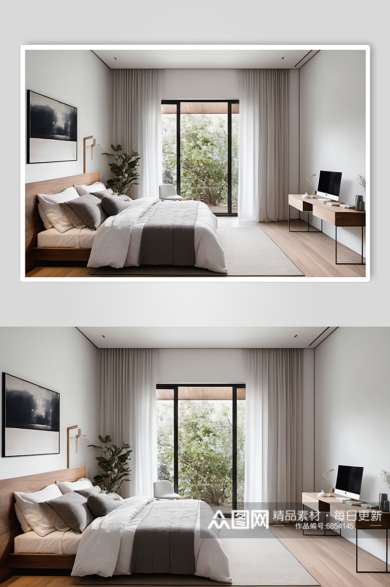 AI数字艺术卧室简约风格装修设计效果图素材