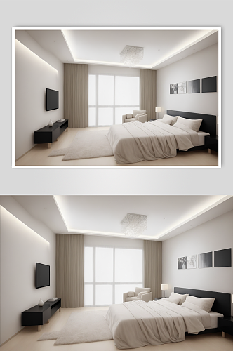 AI数字家装卧室装修室内设计图摄影图