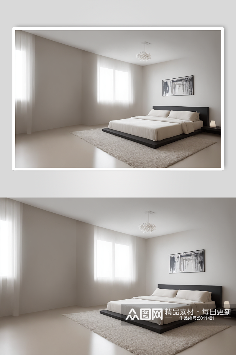 AI数字简约卧室装修室内设计图摄影图素材