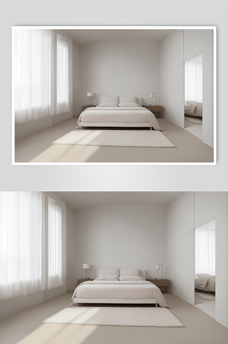 AI数字简约卧室装修室内设计图摄影图