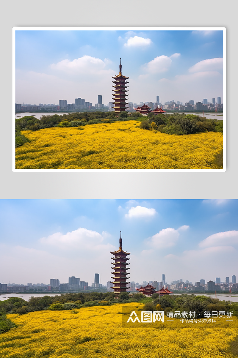AI数字艺术国内城市武汉黄鹤楼风景摄影图片素材