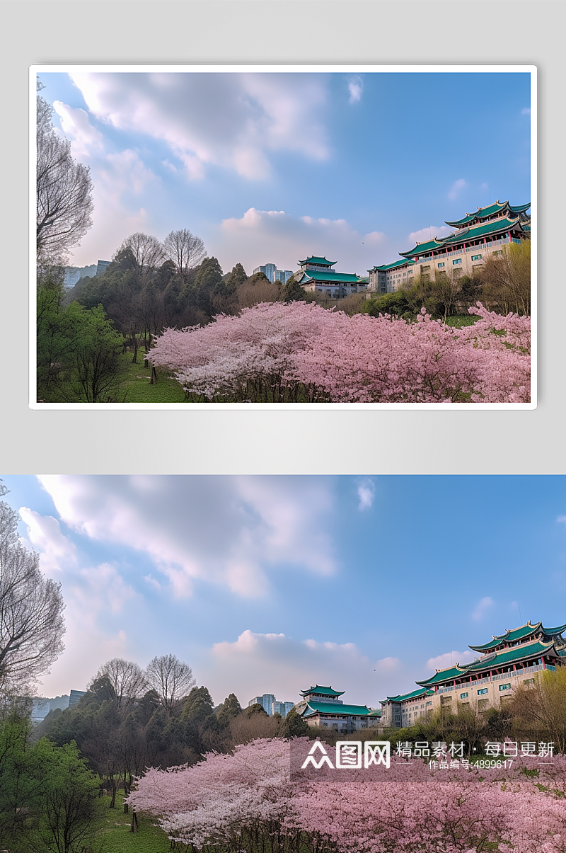 AI数字艺术国内城市武汉樱花风景摄影图片素材