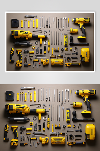 AI数字艺术五金工具零件材料摆放摄影图