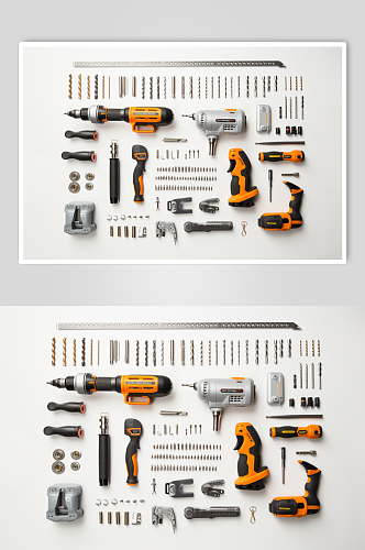 AI数字艺术五金工具零件材料摆放摄影图