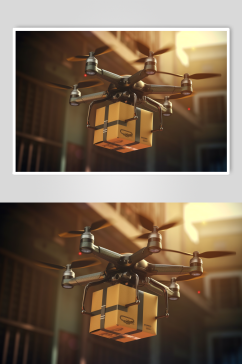 AI数字艺术手绘无人机运送快递包裹摄影图