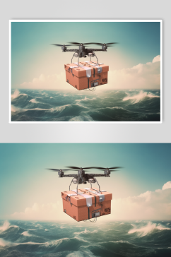 AI数字艺术手绘无人机运送快递包裹摄影图