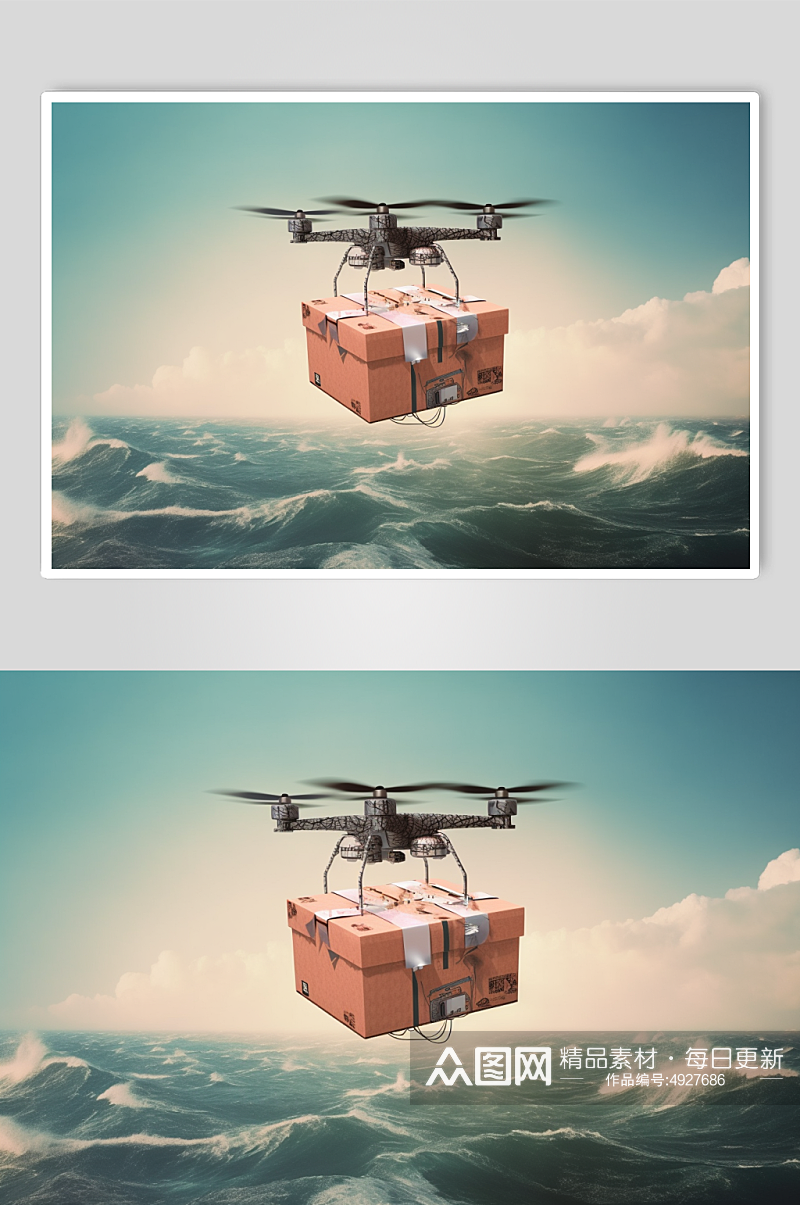 AI数字艺术手绘无人机运送快递包裹摄影图素材
