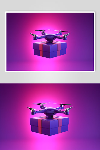 AI数字艺术手绘无人机运送快递包裹摄影图