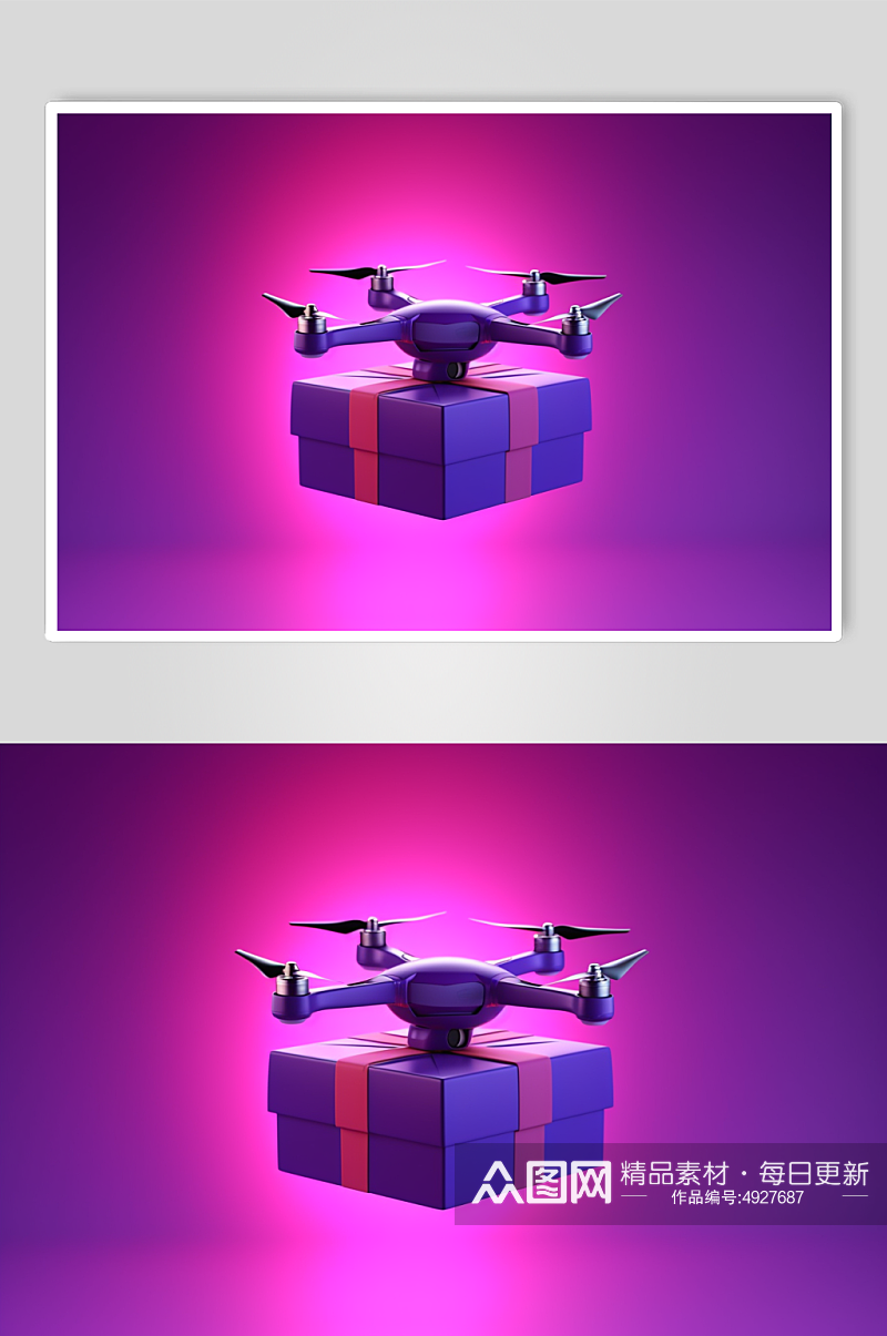 AI数字艺术手绘无人机运送快递包裹摄影图素材