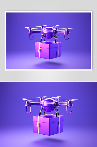 AI数字艺术手绘无人机运送快递包裹摄影图