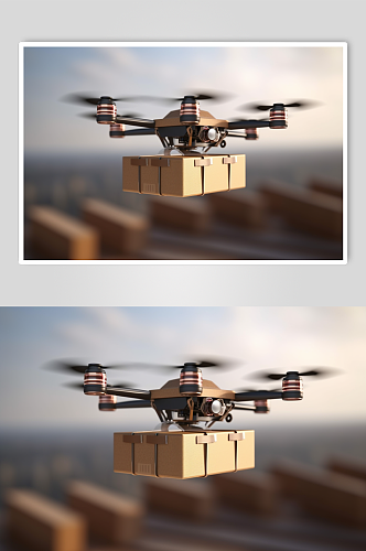 AI数字艺术手绘无人机运送快递包裹摄影图