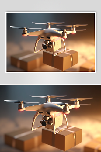 AI数字艺术手绘无人机运送快递包裹摄影图