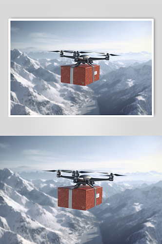AI数字艺术卡通无人机运送包裹物资摄影图