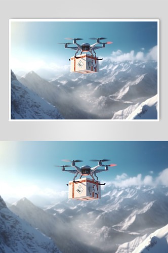 AI数字艺术卡通无人机运送包裹物资摄影图