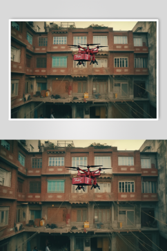 AI数字艺术原创无人机运送快递包裹摄影图