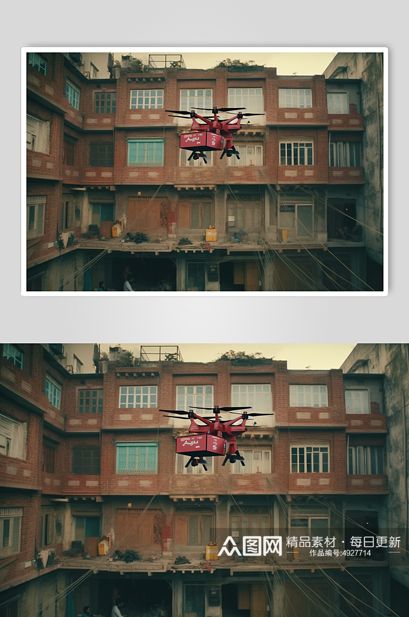 AI数字艺术原创无人机运送快递包裹摄影图素材