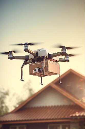 AI数字艺术原创无人机运送快递包裹摄影图
