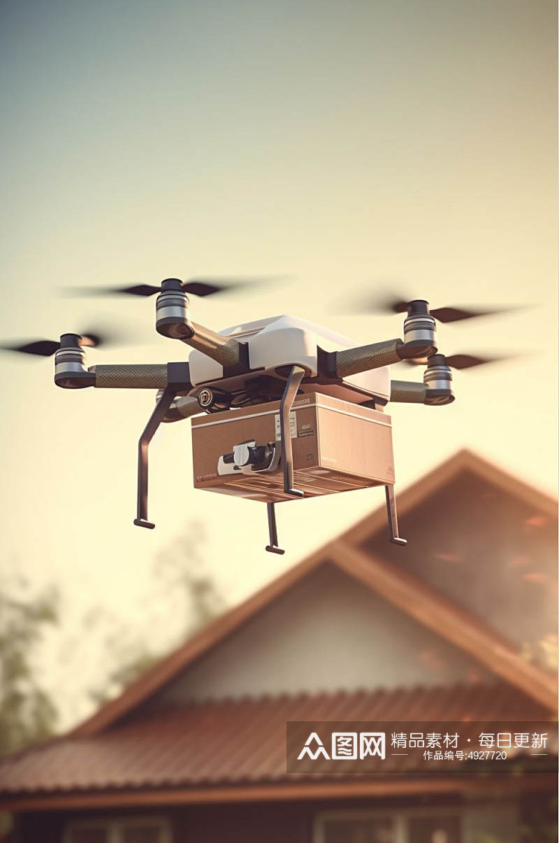 AI数字艺术原创无人机运送快递包裹摄影图素材