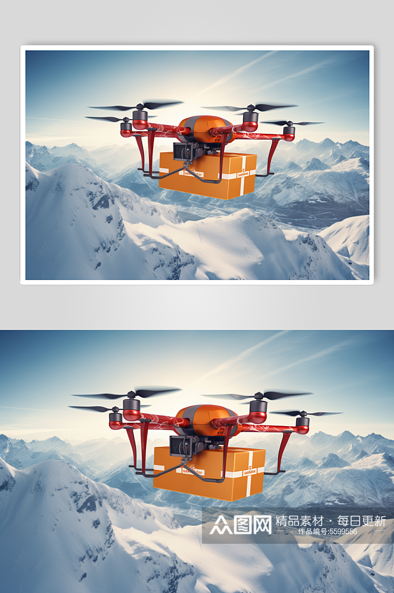 AI数字艺术无人机运送快递包裹物资摄影图素材