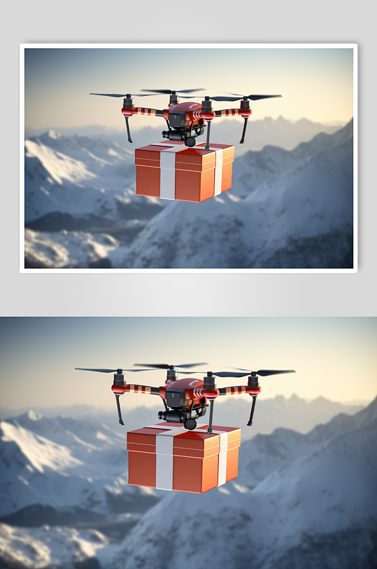 AI数字艺术无人机运送快递包裹物资摄影图