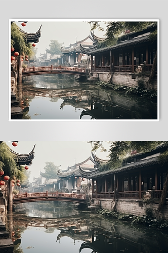 AI数字艺术苏州乌镇古镇旅游风景摄影图片