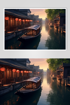 AI数字艺术苏州乌镇古镇旅游风景摄影图片