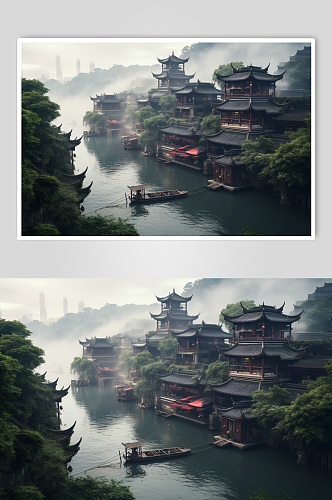 AI数字艺术苏州乌镇古镇旅游景点摄影图片