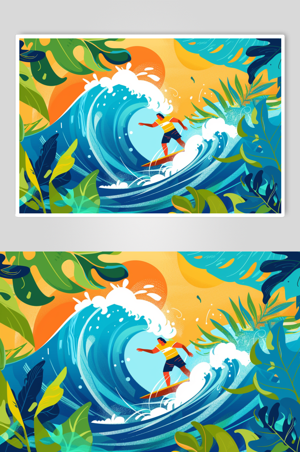 AI数字艺术扁平化夏季海滩冲浪运动插画素材