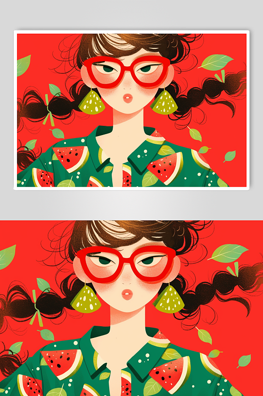 AI数字艺术夏季卡通人物头像插画-众图网