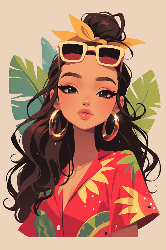 AI数字艺术夏季大暑小暑夏至卡通人物头像插画-众图网