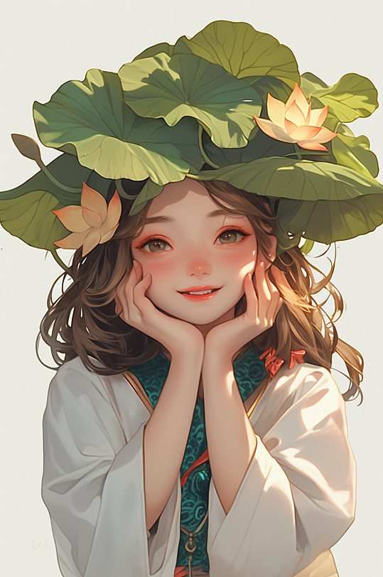 AI数字艺术夏季大暑小暑夏至卡通人物头像插画