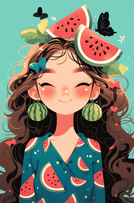 AI数字艺术夏季大暑小暑夏至卡通人物头像插画-众图网