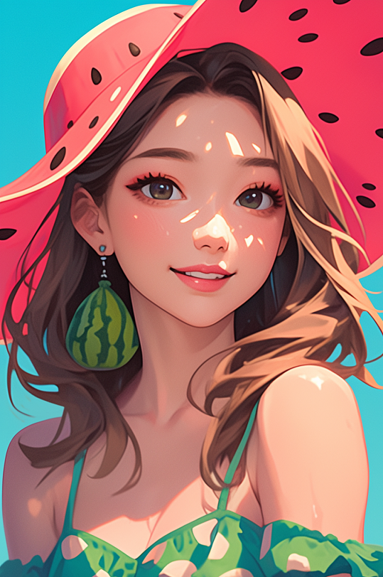 AI数字艺术夏季大暑小暑夏至卡通人物头像插画