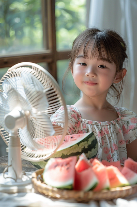 AI数字艺术夏季居家儿童人物摄影图-众图网