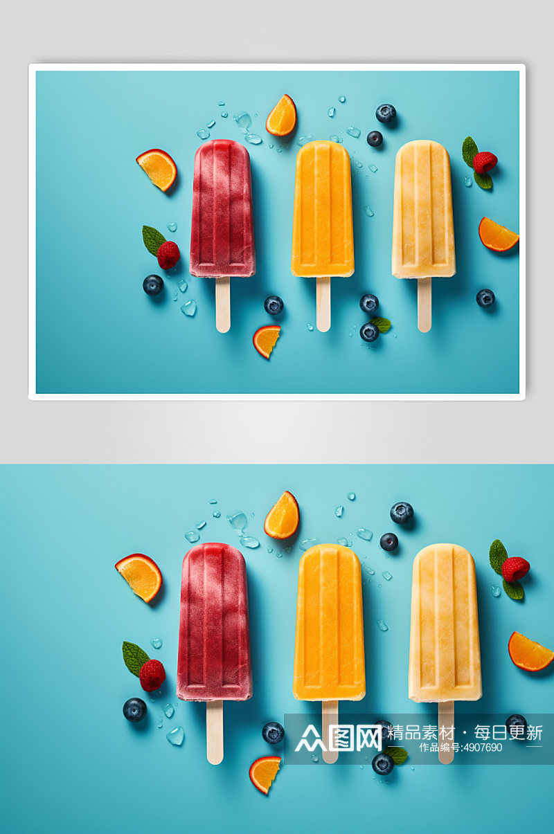 AI数字艺术创意夏季雪糕冰棍冰棒摄影图片素材