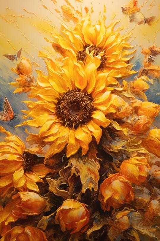 AI数字艺术高清夏季花卉向日葵油画插画