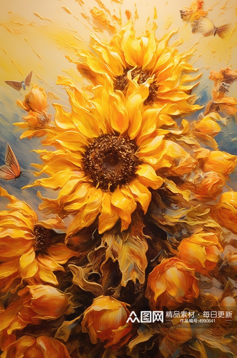 AI数字艺术高清夏季花卉向日葵油画插画素材
