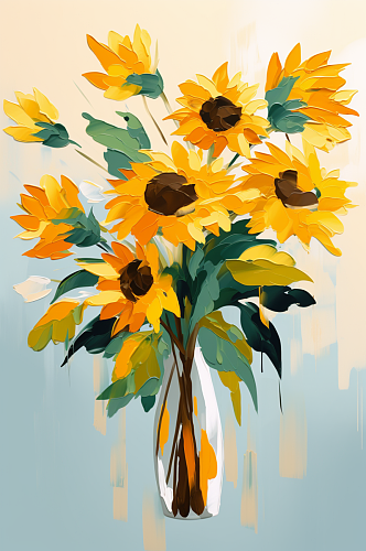 AI数字艺术夏季花卉向日葵油画插画