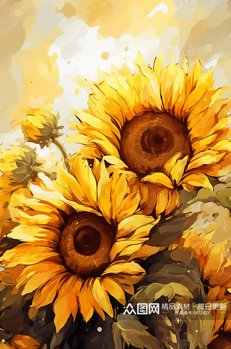 AI数字艺术夏季花卉向日葵油画插画素材