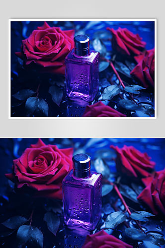 AI数字艺术玫瑰香水化妆品摄影图片