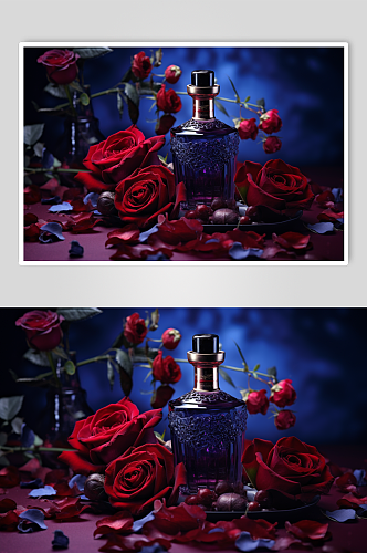 AI数字艺术玫瑰香水化妆品摄影图片