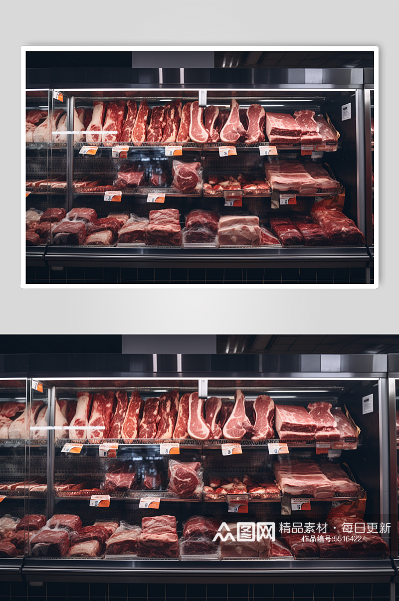AI数字艺术超市新鲜肉类生鲜货架摄影图素材