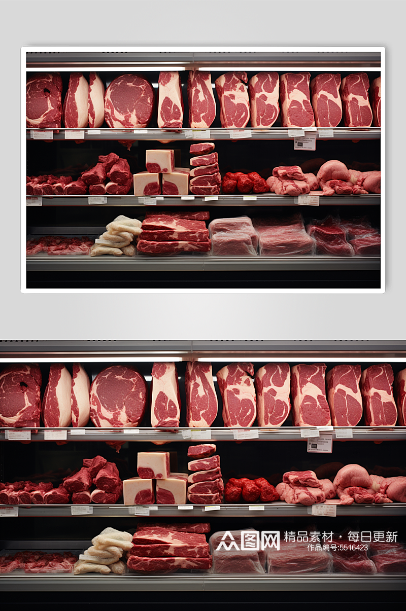 AI数字艺术超市新鲜肉类生鲜货架摄影图素材