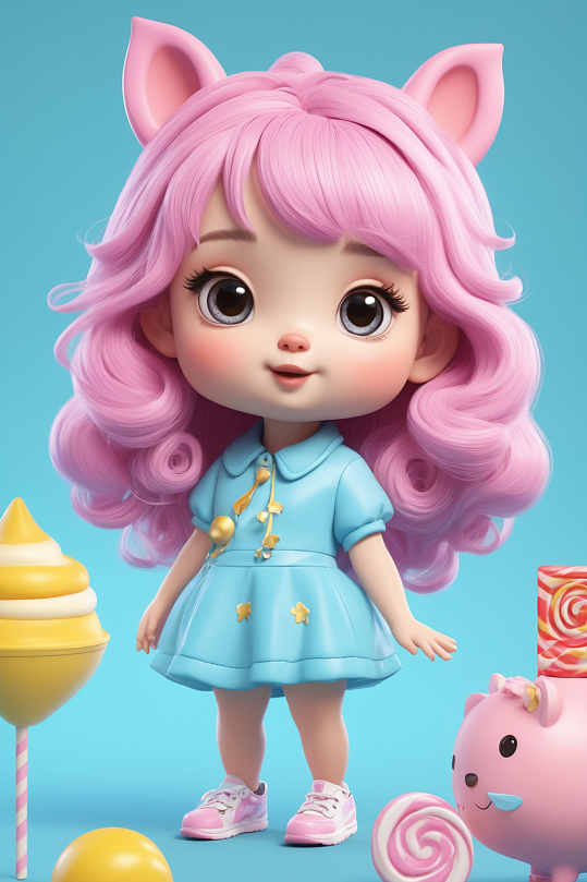 AI数字艺术可爱甜心小动物卡通IP模型图片